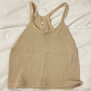 Cream Ribbed Crop Tank